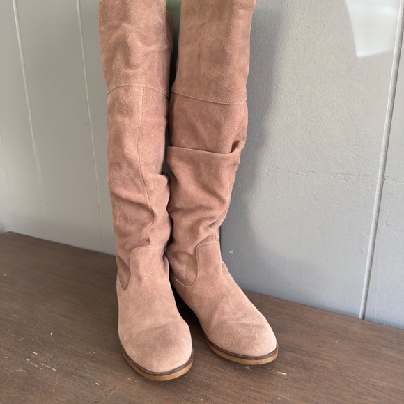 Steve Madden Suede Slouch Boot 6.5 Tall Knee High Y2K Taupe Fall Slouchy Riding - Picture 1 of 12
